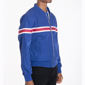 Blouson bomber vert pour homme, fermeture éclair intégrale, design rayé, coupe-vent, coupe classique, polyester, vêtement d'automne - Product Image 6