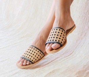 Handmade Rattan Leather <b>Slide</b> Sandals: Bali Summer Shoes - Product Image 1