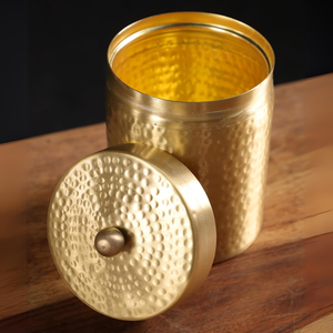 Handmade 100% Pure Hammered Brass Jar with Lid for Tea Sugar Dry Fruits Container Premium Brass Kitchen Storage Container <b>Box</b> - Product Image 3
