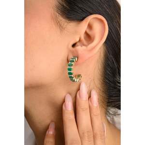 14K Yellow Gold Octagon <b>Emerald</b> Diamond Huggie <b>Stud</b> <b>Earrings</b> IGI Certified VS1 - Product Image 4