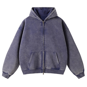 Sweat à capuche zippé en molleton de coton délavé personnalisé pour homme, 100 % coton, coupe oversize, effet soleil délavé, style streetwear - Product Image 5