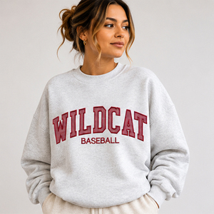 Sweat-shirt à col rond surdimensionné pour femme Wildcat Baseball, design brodé avec lettres, en polaire, vêtement décontracté - Product Image 1