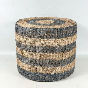 Handmade Striped Woven Seagrass Cylinder <b>Pouf</b> & Footstool-Rustic Modern Design for Living Room - Product Image 5