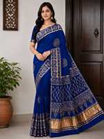 Sari en tissu Ajrakh véritable, imprimé, avec des broderies de sequins et de fils, pour femmes, pour les fêtes et les festivals, à prix bas