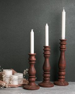 Nouvel ensemble de bougeoirs en bois pour bougies pilier, design conique, finition naturelle, décoration d'intérieur, collection de 3 pièces - Product Image 1