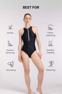 Traje de Baño Brasileño de Una Pieza con Escote Profundo en V, Cobertura Total, Tejido Transpirable - Negro - Product Image 3