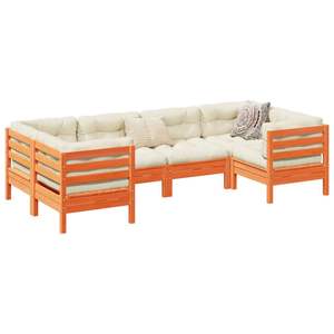 Ensemble de canapés de jardin en bois de pin massif brun ciré, tissu Oxford avec coton PP, mobilier d'extérieur élégant - Product Image 1