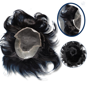 PBaria Q6 Prothèse capillaire pour hommes, cheveux Remy, closure frontale en dentelle, revêtement Poly PU, cheveux indiens lisses, noir et brun naturels - Product Image 3