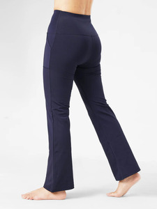 Pantalon de yoga évasé taille haute avec poches, couleur unie, longueur cheville, extensible, pour femme - Product Image 2