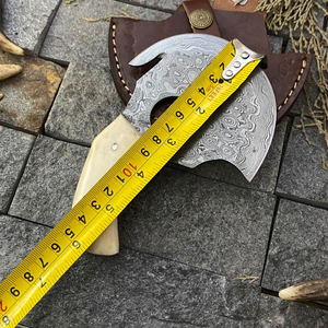 Custom Handmade Hand-Forged High Carbon Steel Viking Pizza Cutter Axe Wood Handle Leather Sheath | Premium Ulu Pizza Cutter - Product Image 6