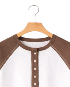 Camiseta Henley de Manga Corta para Mujer, Blanca y Marrón, Mezcla de Algodón, Estilo Casual de Verano, Cómoda, Moderna y Ligera - Product Image 5