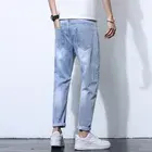 Jeans de Mezclilla para Hombre, Corte Recto, Desgastados, Lavado a la Piedra, Cintura Media, Casuales, de Algodón, Azules, para Primavera - Product Image 3
