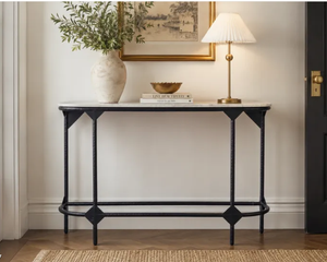 Marble <b>Console</b> Table <b>Black</b> Metal Entryway Sofa Table Oval Top Living Room Accent Furniture - Product Image 6