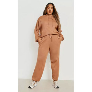 Survêtements à capuche surdimensionnés pour femmes, manches longues, couleur unie, 100% coton, streetwear décontracté d'hiver, survêtements à capuche - Product Image 1