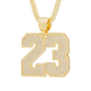 Pendentif de luxe plaqué or avec pierres de moissanite en forme de diamant, numéro 23, style hip-hop - Product Image 3