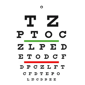 Tabla de Agudeza Visual Manual de Snellen para Examen Ocular con Líneas Verdes y Rojas - Product Image 1