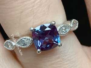 <b>Alexandrite</b> Proposal <b>Ring</b>, Sterling Silver, Cushion Cut, Stunning Halo <b>Ring</b>, Gift For Her Cushion Cut Bridal <b>Ring</b> Women's <b>Ring</b> - Product Image 5