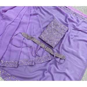 Hermoso Sari de Fiesta Kavya Fab Morado de Poliéster con Bordado y Lentejuelas, Talla M - Product Image 5