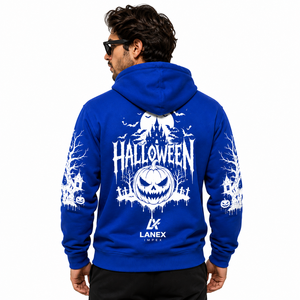 Custom Halloween Zipper Hoodie Unisex Heavyweight Fleece Hooded Jacket Featuring Vintage Ghost <b>Pumpkin</b> <b>Skeleton</b> Artwork OEM ODM - Product Image 4