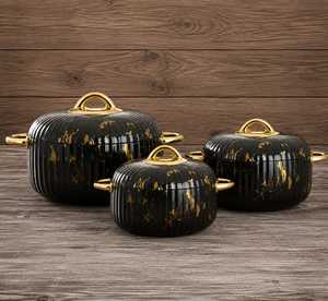 Luxury Black Marble Casserole <b>Set</b> with Golden Handles Insulated Hot Pot <b>Serving</b> Bowls Premium Kitchenware <b>Set</b> 3 - Product Image 1