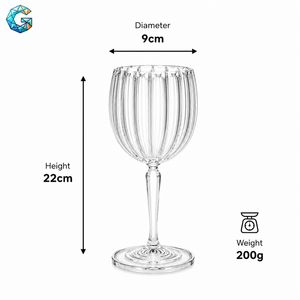 Modern Ribbed Crystal Wine Glasses | 22cm Hand Blown Lead-Free Stemware - Product Image 3