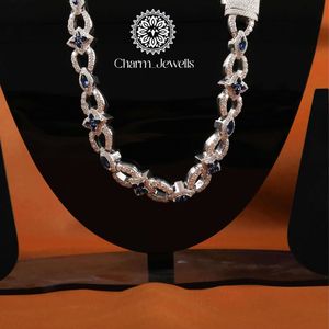 Charm_Jewells Unisex <b>Statement</b> <b>Necklace</b> 925 Silver 14K Gold Plated Moissanite Link Chain Ball Pattern IGI Certified Hip Hop - Product Image 3