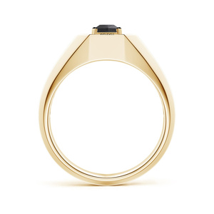 Anillo de Sello Minimalista de Oro Amarillo para Hombre con Diamante Negro de Corte Asscher Natural y Halo de Diamantes Blancos, Regalo de Boda y Compromiso, 10K 14K - Product Image 3