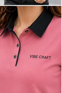 เสื้อยืดผู้หญิงสีชมพู แบรนด์ Vibe Craft แขนสั้น สีพื้น ผ้าถักลำลอง 100% คอตตอน แห้งเร็ว ระบายอากาศได้ดี พิมพ์ลายตัวอักษรด้านหน้า - Product Image 4