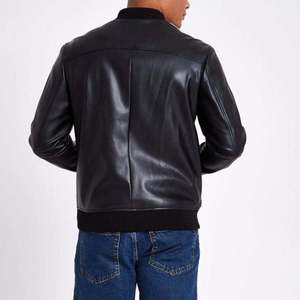 Blouson aviateur en cuir PU pour homme, couleur unie, fermeture éclair, col rabattable, style moto - Product Image 2