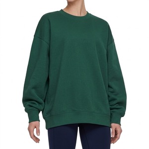 Sudadera Oversize de Cuello Redondo para Mujer, Verde Sólido, Hombros Caídos, Manga Larga, Algodón, Ropa de Otoño, Deportiva, con Capucha - Product Image 1