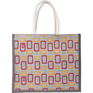 Sac de shopping unisexe en jute 100% écologique, motif géométrique, avec poignée rembourrée en sangle, impression sans azo, prix comparatif - Product Image 2