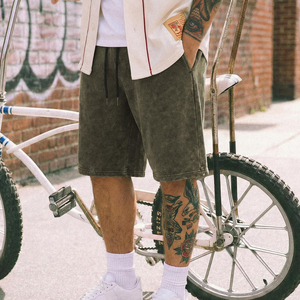 Shorts pour hommes en coton de haute qualité, taille et design personnalisés, délavés à l'acide, effet soleil, avec logo frontal personnalisé, écologiques et respirants - Product Image 6