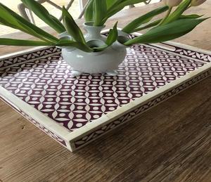 Plateau de service en résine fait à la main pour la maison hôtel restaurant multi-usages rectangle incrustation d'os plateau de stockage d'affichage décoratif - Product Image 2