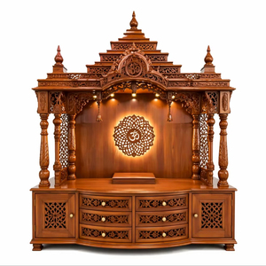 Premium Eco-Friendly Solid Teakwood Pooja Mandir Hand Carved <b>Temple</b> for <b>Home</b> Large Prayer Unit Storage Drawers LED Lighting - Product Image 3