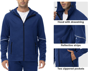 Men's Blue <b>Hooded</b> Tracksuit Full <b>Zip</b> Sweatshirt With Side Pockets Casual Sportswear Regular Fit Polyester Material Autumn Wear - Product Image 3