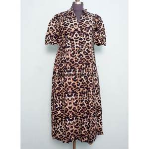 Women's 100% Cotton Kangura Mini Dress Hand Block <b>leopard</b> <b>Printed</b> Daily Casual Party Wear Solid Pattern zoo Style A-Line dress - Product Image 1
