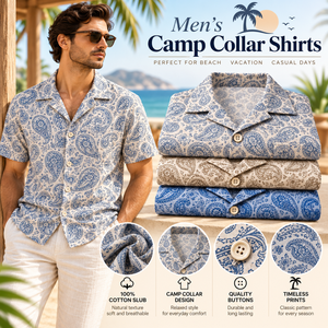 เสื้อเชิ้ตชายหาดคอปกแคมป์ แขนสั้น ผ้าฝ้ายสลับลายพิมพ์ลายเพสลีย์ สไตล์ลำลอง สำหรับฤดูร้อน เหมาะสำหรับใส่ไปเที่ยวพักผ่อน รับผลิตตามสั่ง ขายส่ง เสื้อผ้าส่งออก - Product Image 5