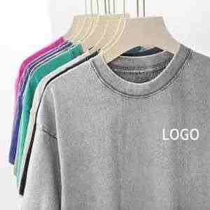 T-shirts pour hommes en coton délavé à l'acide et à la pierre, coupe oversize, effet vieilli, grammage lourd - Product Image 3