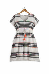 Robe midi kaftan en coton teint en fil, col en V, fabriquée par le fabricant - Product Image 2
