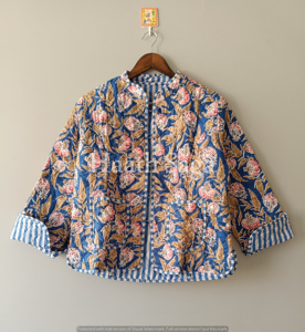 Pure Cotton <b>Quilted</b> <b>Jacket</b> Handmade Winter Wear with Embroidery Decoration Reversible Plaid <b>Pattern</b> for Women - Product Image 4