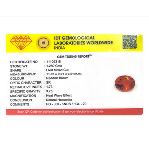Natural Hessonite Garnet Loose Gemstone 6.4 Carat 7mm Certified Wholesale - Product Image 4