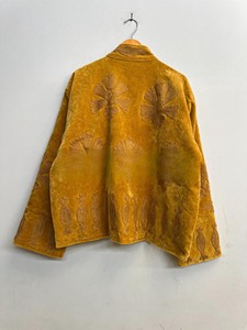 เสื้อแจ็คเก็ตกำมะหยี่ปักลายสีเหลืองมัสตาร์ด งานฝีมือทำมือ เสื้อคลุมฤดูหนาว คอจีน แขนยาว - Product Image 5