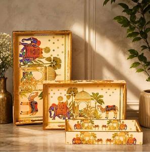 Juego de bandejas de servir rectangulares de madera oriental, pulidas, aptas para lavavajillas, modernas y lujosas, para uso en la cocina, para comida y bebida. - Product Image 2
