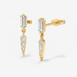 ต่างหูเพชรทรงหยดน้ำ Dhani Jewels 0.20 กะรัต ทอง 14K เพชรทรงบาแกตต์และทรงกลมธรรมชาติ ต่างหูแบบห้อยทรงแท่ง VS Clarity - Product Image 4