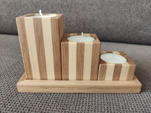 Porte-bougie en bois fait main, support de bougie rustique en bois naturel, décoration de table pour le salon et la salle à manger - Product Image 2