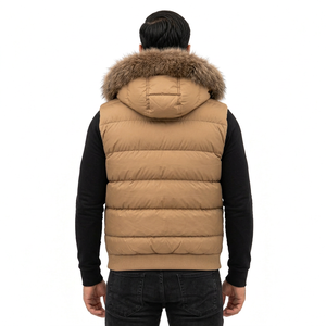 Chaleco Acolchado Beige con Capucha para Hombre, con Ribete de Piel, Cierre de Cremallera, Resistente al Viento, Transpirable, Relleno de Algodón, Estilo Urbano para Invierno - Product Image 5