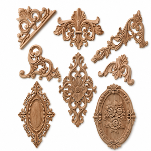Customized Solid Wood Classic Floral Carving Applique Hand-Carved Onlays Sculpture Furniture <b>Cabinet</b> Decoration Kitchen <b>Cabinets</b> - Product Image 1