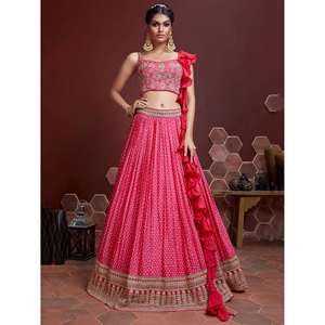 Capricioso Rosa Digital Impreso Chinon Seda Diseñador Lehenga Choli - Product Image 4