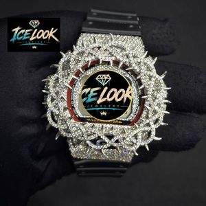นาฬิกาข้อมือควอตซ์อะนาล็อกสุดหรู ดีไซน์ Ice Look หน้าปัดทรงสี่เหลี่ยมประดับเพชรเทียม สายสีดำ เหมาะสำหรับสตรีทแวร์ - Product Image 1