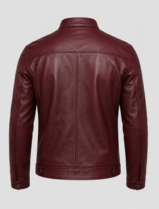 Chaqueta de Motociclista de Cuero para Hombre con Cuello Alto y Cierre de Cremallera - Product Image 2